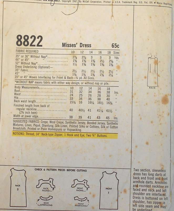 VINTAGE McCALLS 8822 DRESS SIZE 16 BUST 36 COMPLETE