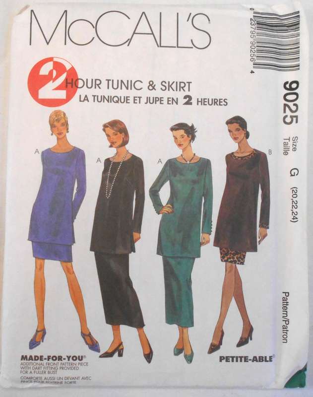 McCALLS 9025 TUNIC & PULL ON PANTS IN 2 LENGTHS SIZE 20-22-24 COMPLETE-UNCUT-F/FOLDED