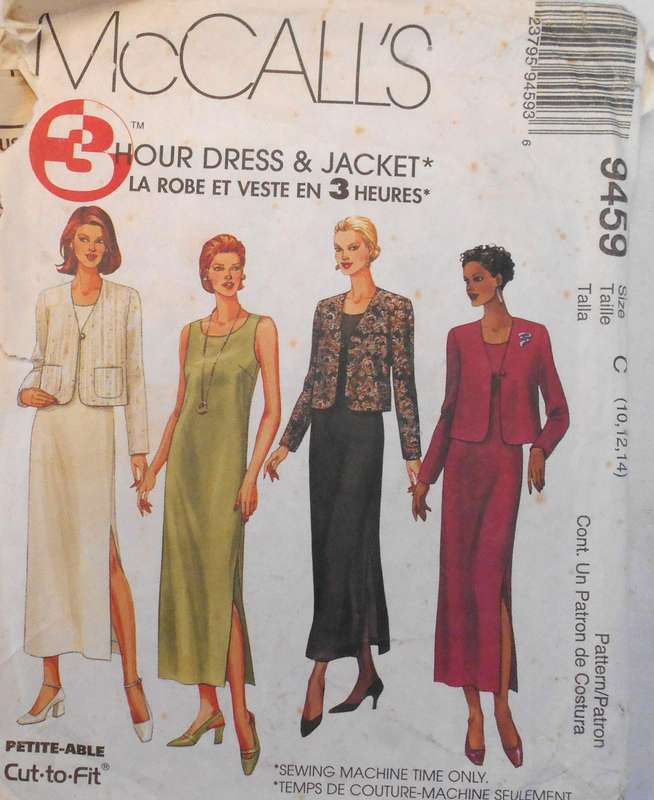 McCALLS 9459 DRESS & SHORT UNLINED JACKET SIZE 10-12-14 COMPLETE-CUT TO 14