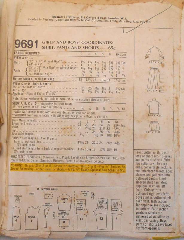 VINTAGE McCALLS 9691 KIDS SHIRT-PANTS-SHORTS SIZE 4 YEARS COMPLETE