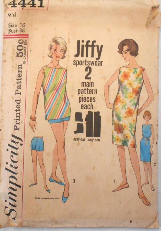 VINTAGE SIMPLICITY 4441 JIFFY BEACHDRESS-TOP-SHORTS SIZE 16 BUST 36 COMPLETE