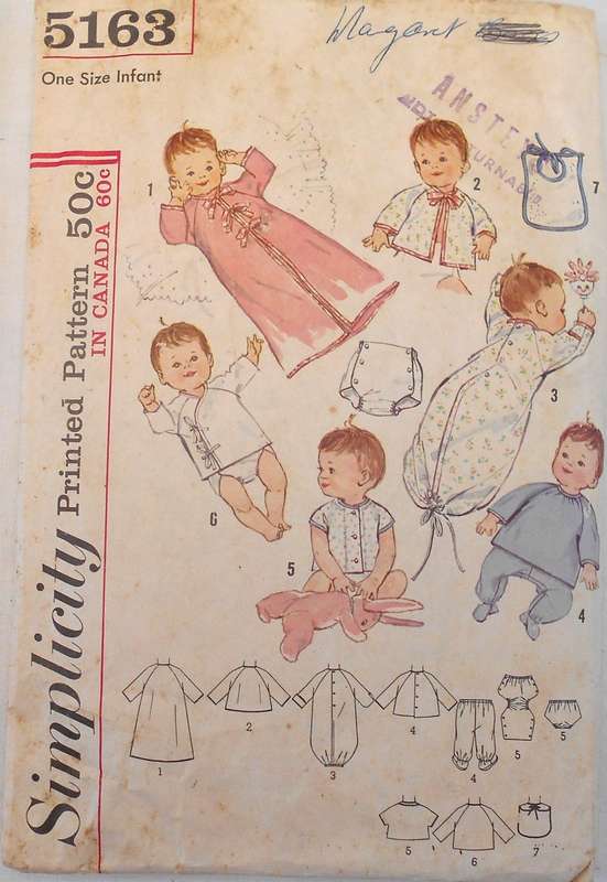 VINTAGE SIMPLICITY 5163 LAYETTE IN ONE SIZE - NO SEWING INSTRUCTIONS SUPPLIED