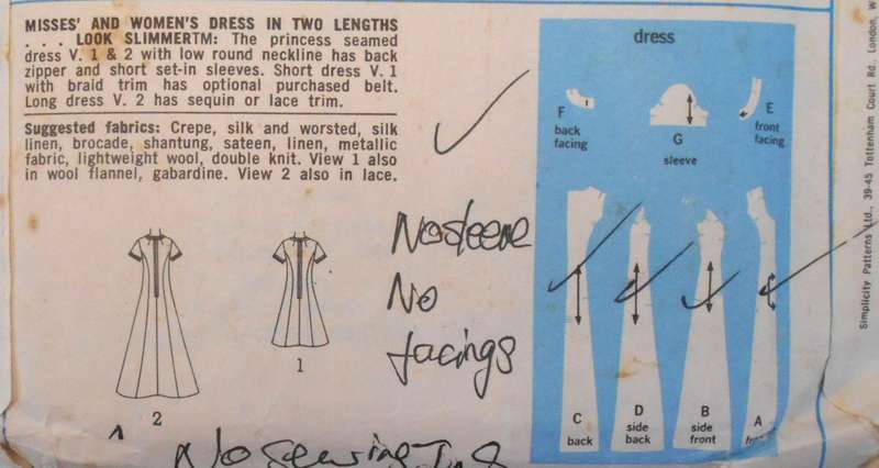 SIMPLICITY 5967 DRESS IN 2 LENGTHS SIZE 18 BUST 102 CM - NO SLEEVE OR SEWING INSTRUCTIONS