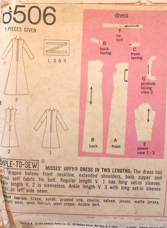SIMPLICITY 6506 DRESS IN 2 LENGTHS SIZE 14 BUST 36 COMPLETE