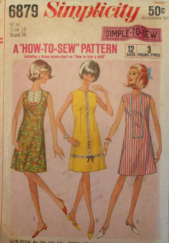 VINTAGE SIMPLICITY 6879 ONE PIECE DRESS SIZE 18 BUST 38 COMPLETE
