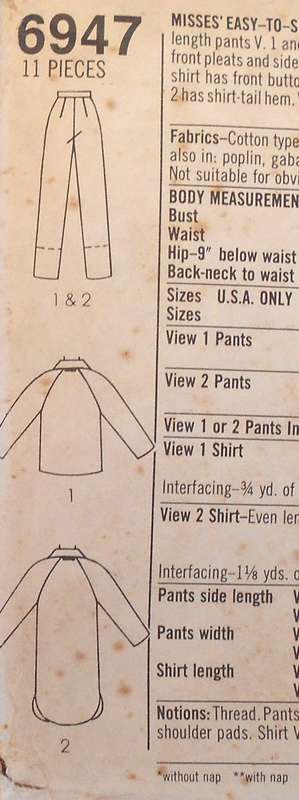 VINTAGE SIMPLICITY 6947 SHIRT & PANTST SIZE 12-14-16 THE SHIRT POCKET IS NOT SUPPLIED