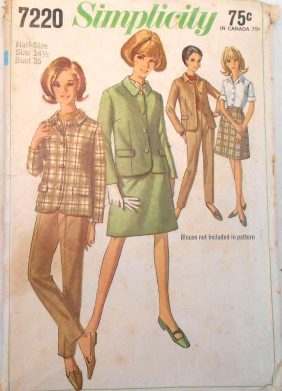 VINTAGE SIMPLICITY 7220 JACKET-SKIRT-PANTS SIZE 14 1/2 BUST 35 COMPLETE