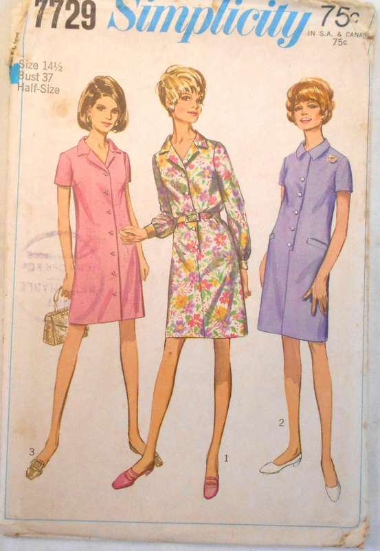 SIMPLICITY 7729 STEP IN DRESS & COAT DRESS SIZE 14 1/2 BUST 37 COMPLETE-UNCUT-F/FOLDED