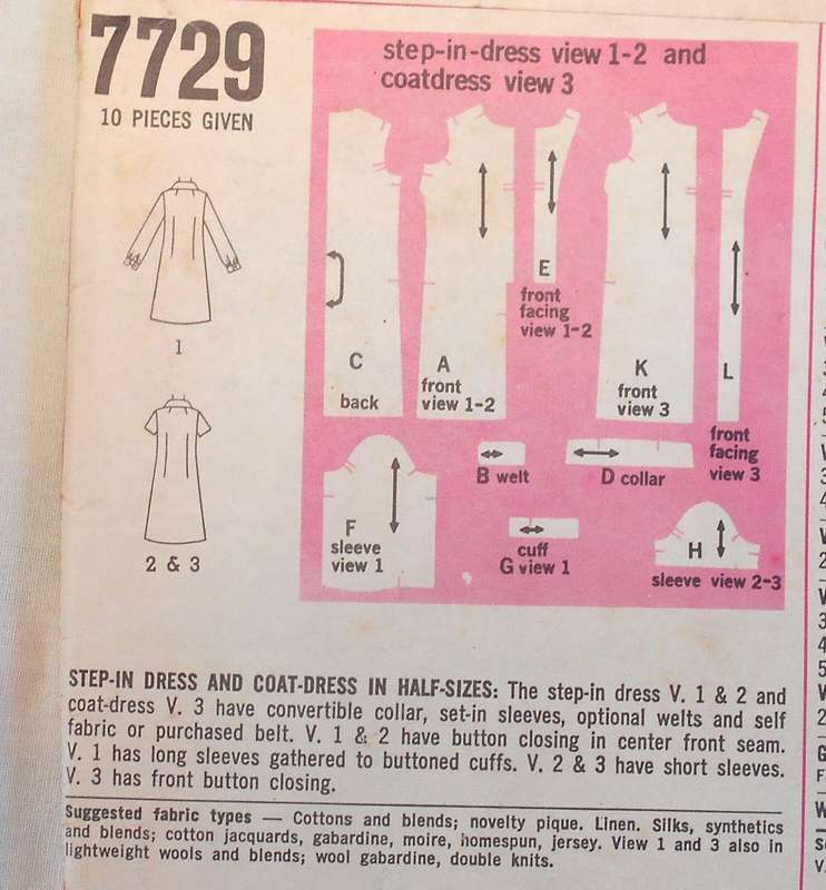 SIMPLICITY 7729 STEP IN DRESS & COAT DRESS SIZE 14 1/2 BUST 37 COMPLETE-UNCUT-F/FOLDED