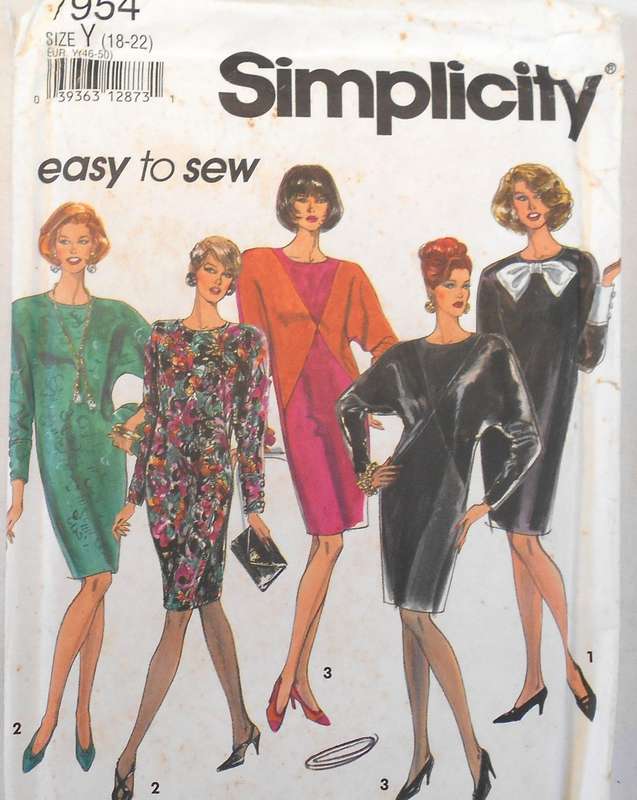 SIMPLICITY 7954 DRESS WITH/OUT DIAGONAL SEAMING SIZE 18-22 COMPLETE-UNCUT-F/FOLDED