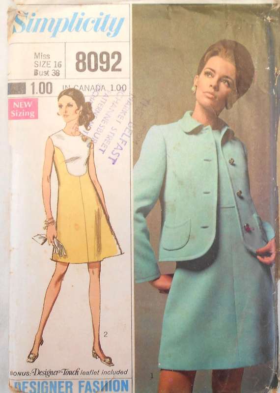 SIMPLICITY 8092 DESIGNER FASHION JACKET & DRESS SIZE 16 BUST 38 COMPLETE