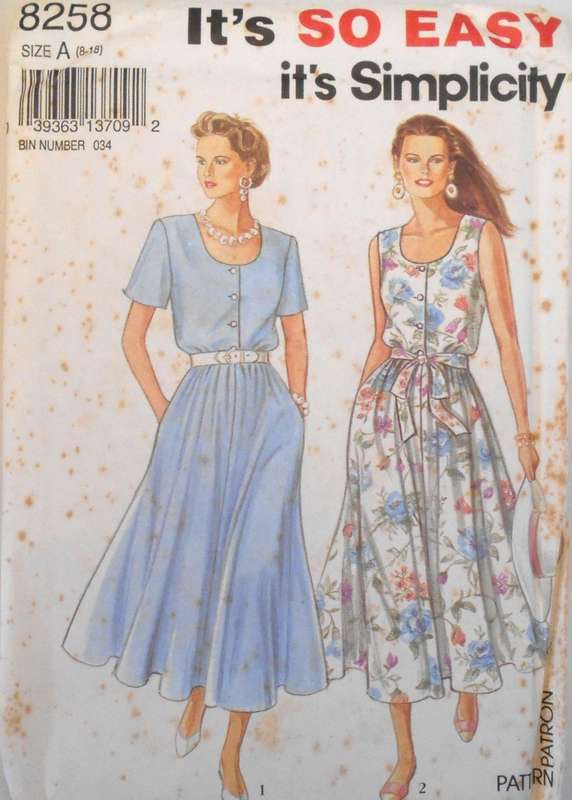 SIMPLICITY 8258 DRESS & BELT SIZE 8-18 COMPLETE-UNCUT-F/FOLDED