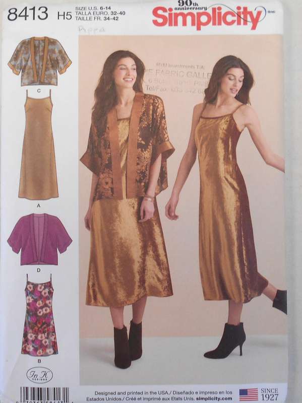 SIMPLICITY 8413 SLIP DRESS & KIMONO SIZE 6-14 COMPLETE- PART CUT TO 10