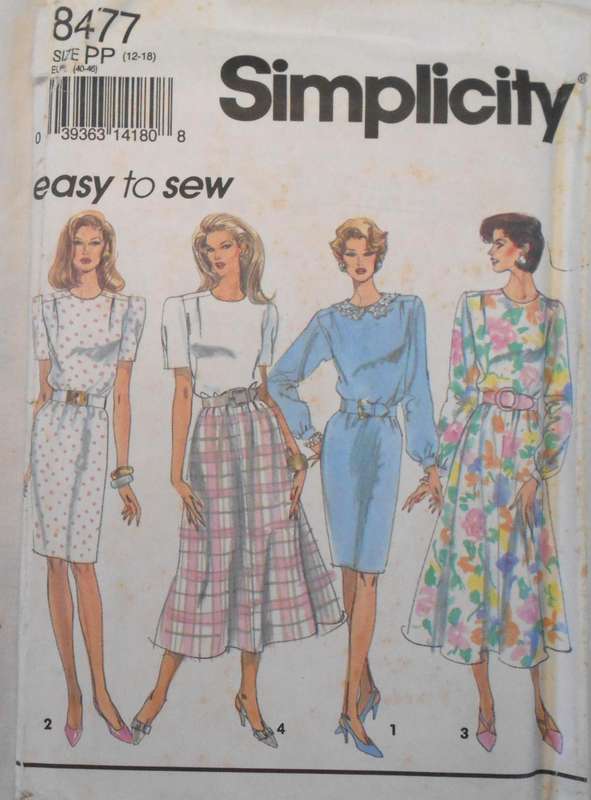 SIMPLICITY 8477 DRESS WITH SLIM OR FULL SKIRT & BELT SIZE 12-18 COMPLETE-UNCUT-F/FOLDED