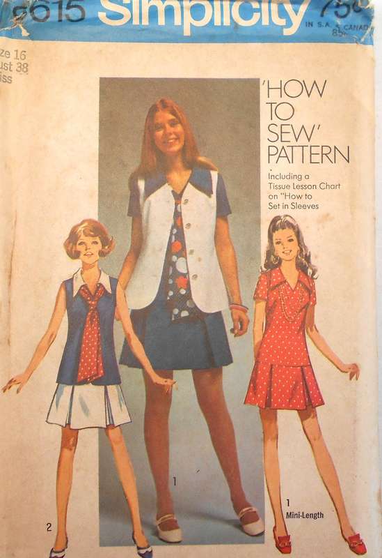 SIMPLICITY 8615 DRESS IN 2 LENGTHS-VEST-TIE SIZE 16 BUST 38 COMPLETE-UNCUT-F/FOLDED