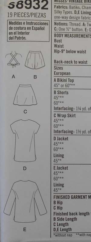 SIMPLICITY S8932 VINTAGE BIKINI TOP-SHORTS-WRAP SKIRT-LINED COATS SIZE 6-12 COMPLETE-UNCUT-F/FOLDED