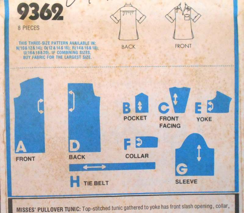 SIMPLICITY 9362 PULLOVER TUNIC SIZE 14-16-18 COMPLETE-UNCUT-F/FOLDED