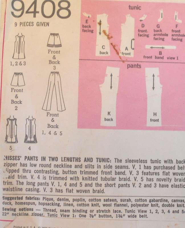SIMPLICITY 9408 PANTS IN 2 LENGTHS & TUNIC SIZE 16 COMPLETE