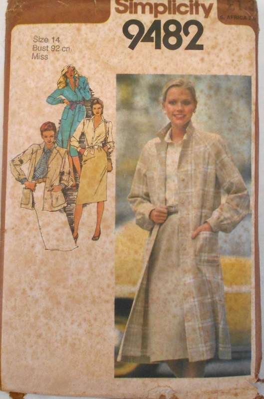 SIMPLICITY 9482 UNLINED COAT-JACKET-DRESS-SKIRT-BLOUSE-TIE SIZE 14 BUST 92 CM COMPLETE