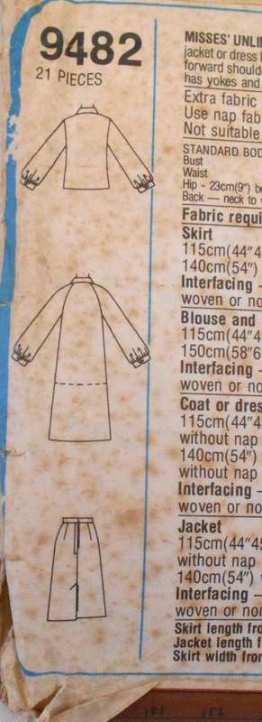 SIMPLICITY 9482 UNLINED COAT-JACKET-DRESS-SKIRT-BLOUSE-TIE SIZE 14 BUST 92 CM COMPLETE