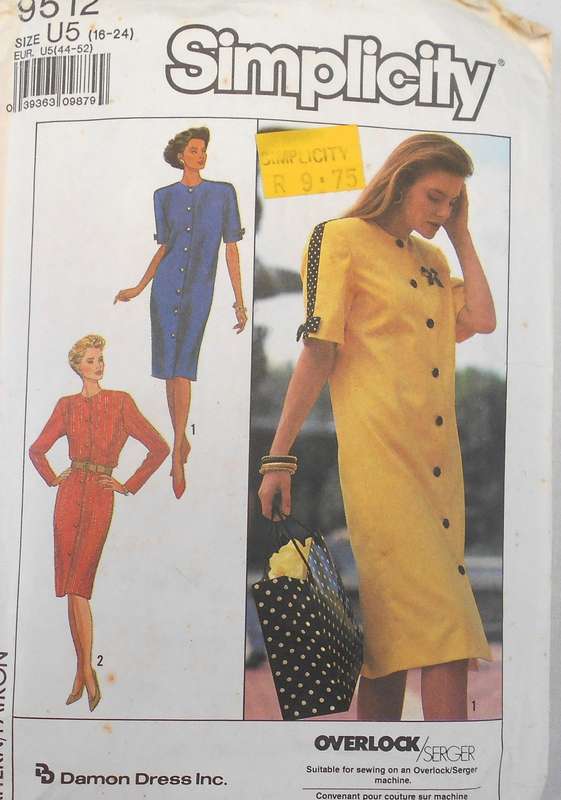 SIMPLICITY 9512 FRONT BUTTON DRESS SIZE 16-24 COMPLETE-CUT TO 24