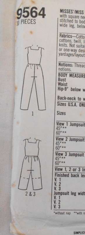 SIMPLICITY 9564 JUMPSUIT IN 3 LENGTHS SIZE 6-24 COMPLETE-UNCUT-F/FOLDED
