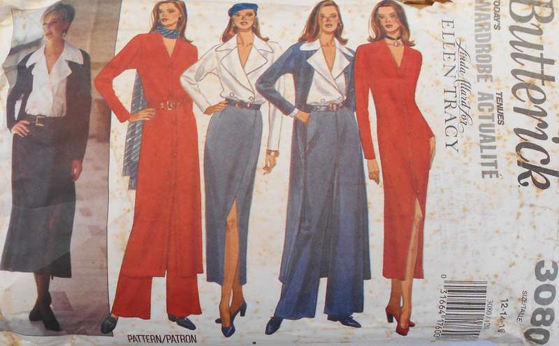 BUTTERICK 3080 DRESS-BLOUSE-SKIRT-PANTS SIZE 12-14-16 COMPLETE-CUT TO 16-NO SEWING INSTRUCTIONS