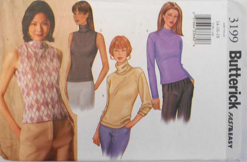 BUTTERICK 3199 PULLOVER TOPS IN 2 LENGTHS - SIZE 14-16-18 - COMPLETE-UNCUT-F/FOLDED