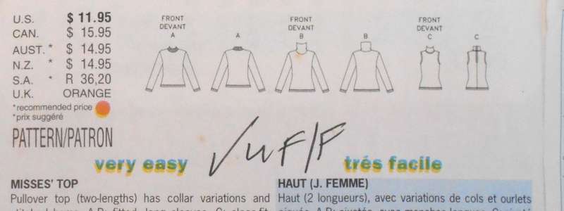 BUTTERICK 3199 PULLOVER TOPS IN 2 LENGTHS - SIZE 14-16-18 - COMPLETE-UNCUT-F/FOLDED