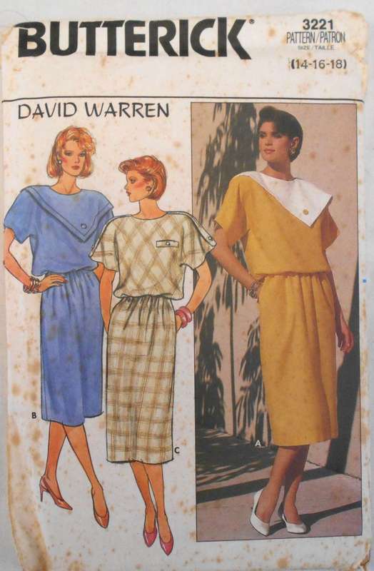 BUTTERICK 3221 LOOSE FITTING DRESS WITH A LINE SKIRT SIZE 14-16-18 COMPLETE-UNCUT-F/FOLDED
