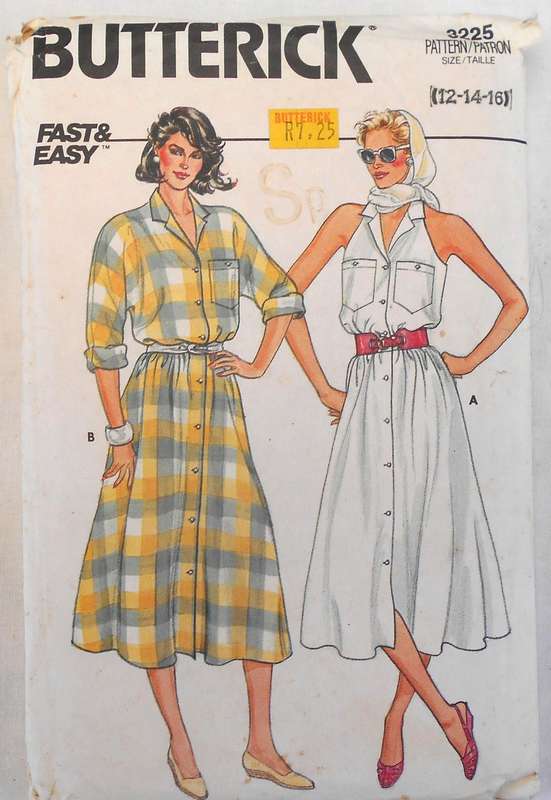 BUTTERICK 3225 SEMI FITTING DRESS WITH FRONT BUTTONS SIZE 12-14-16 COMPLETE-CUT TO 16