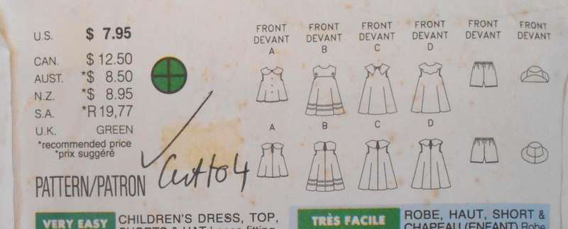 BUTTERICK 3386 GIRLS DRESS-TOP-SHIRT-HAT SIZE 2-3-4 YEARS COMPLETE-CUT TO 4 YEARS