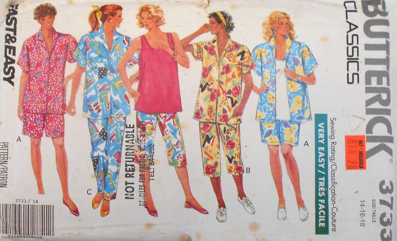 BUTTERICK 3733 MATERNITY SHIRT-TANK TOP-SHORTS-PANTS SIZE 14-16-18 COMPLETE-CUT TO 18