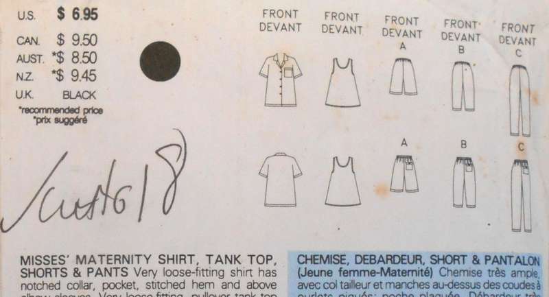 BUTTERICK 3733 MATERNITY SHIRT-TANK TOP-SHORTS-PANTS SIZE 14-16-18 COMPLETE-CUT TO 18