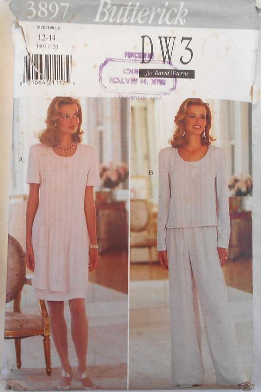 BUTTERICK 3897 DRESS-TOP-PANTS SIZE 12-14 COMPLETE-PART CUT