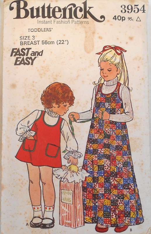 BUTTERICK 3954 TODDLERS PINAFORE SIZE 3 YEARS BREAST 56 CM/22'" COMPLETE