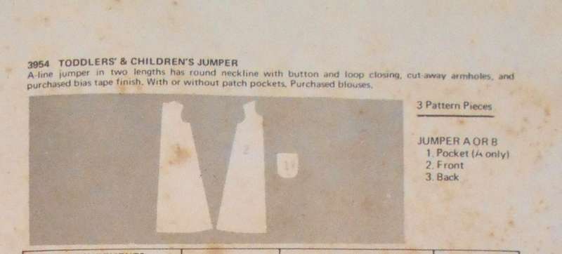 BUTTERICK 3954 TODDLERS PINAFORE SIZE 3 YEARS BREAST 56 CM/22'" COMPLETE