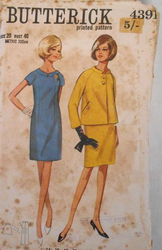 VINTAGE BUTTERICK 4391 DRESS & JACKET SIZE 20 BUST 40" COMPLETE