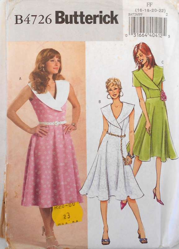 BUTTERICK B4726 FLARED DRESS WITH LINED GODICE & COLLAR SIZE 16-18-20-22 COMPLETE-UNCUT-F/FOLDED