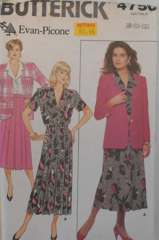 BUTTERICK 4750 JACKET-BLOUSE-SKIRT SIZE 8-10-12 COMPLETED-UNCUT-F/FOLDED