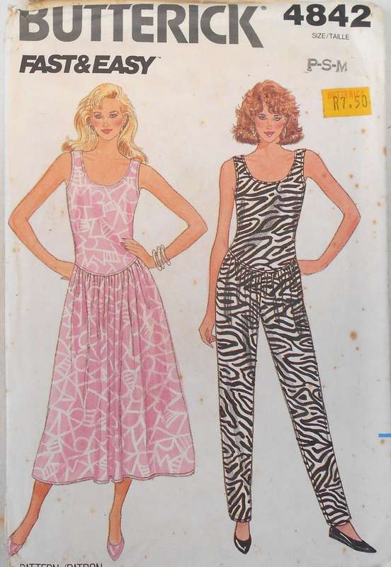 BUTTERICK 4842 DRESS & JUMPSUIT SIZE P-S-M (6-14) COMPLETE-UNCUT-F/FOLDED