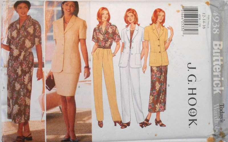 BUTTERICK 4938 JACKET-TOP-SKIRT-PANTS SIZE 12-14-16 COMPLETE-UNCUT-F/FOLDED
