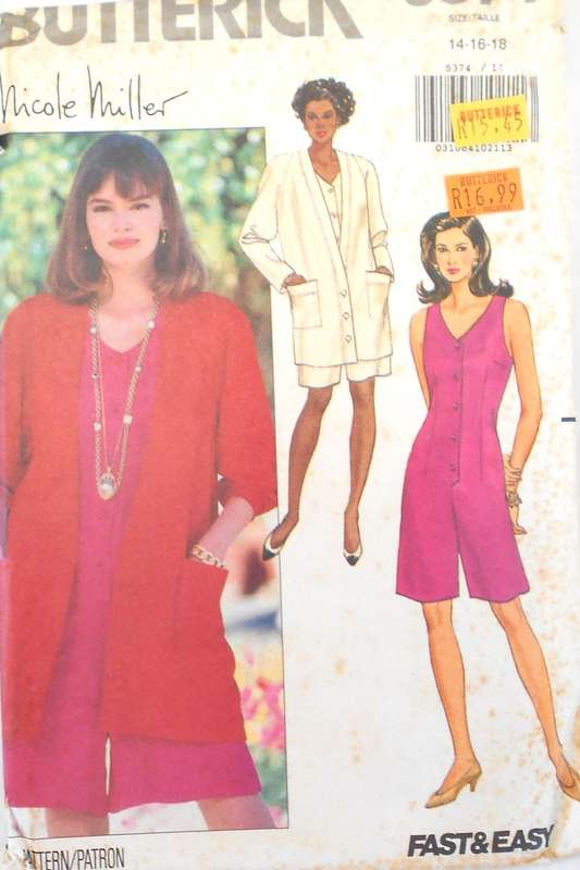 BUTTERICK 5374 JACKET & JUMPSUIT SIZE 14-16-18 COMPLETE-UNCUT-F/FOLDED