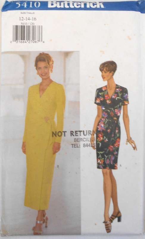 BUTTERICK 5410 MOCK WRAP DRESS SIZE 12-14-16 COMPLETE-UNCUT-F/FOLDED