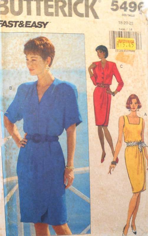 BUTTERICK 5496 TOP & SMOCK SARONG SKIRT SIZE 18-20-22 COMPLETE CUT TO 22
