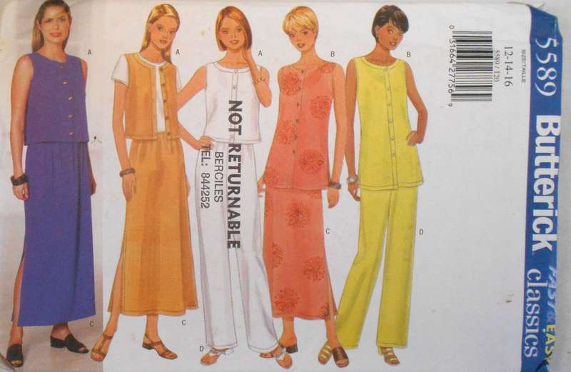BUTTERICK 5589 TOP-SKIRT-PANTS SIZE 12-14-16 COMPLETE-UNCUT-F/FOLDED
