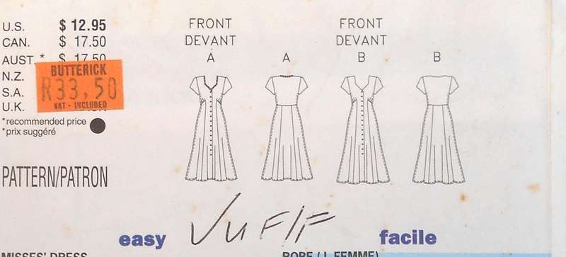 BUTTERICK 6058 HIGH BODICE FRONT BUTTON DRESS SIZE 14-16-18 COMPLETE-UNCUT-F/FOLDED