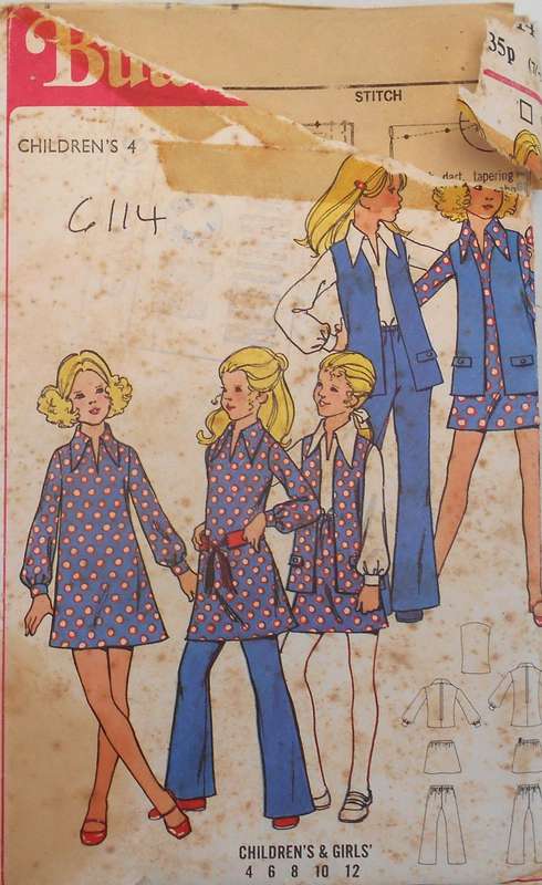 BUTTERICK 6114 GIRLS BLOUSE--DRESS-WAISTCOAT-SKIRT-PANTS SIZE 4 YEARS COMPLETE