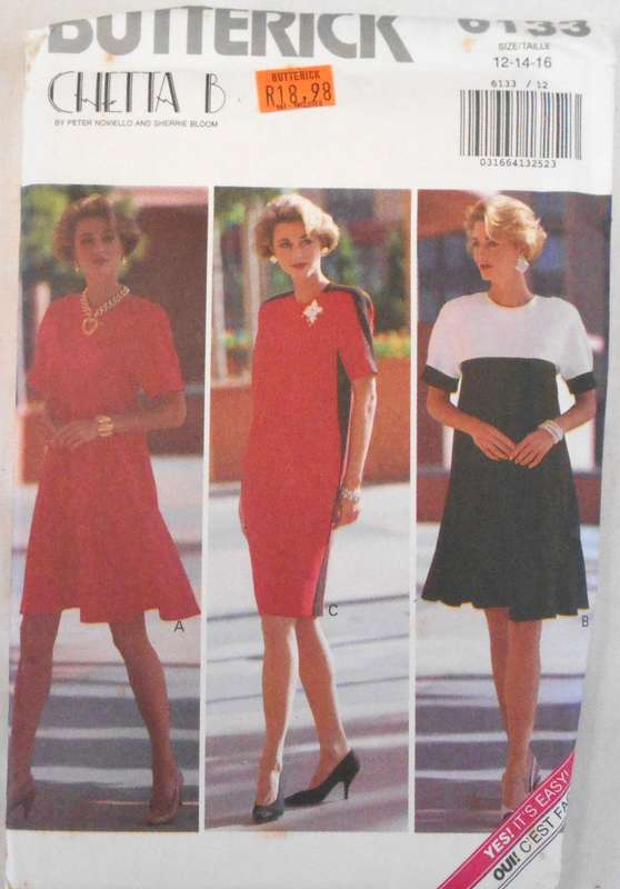BUTTERICK 6113 LOOSE FITTING SLIGHTLY FLARED DRESS SIZE 12-14-16 COMPLETE-UNCUT-F/FOLDED