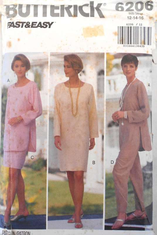 BUTTERICK 6206 PULLOVER DRESS-TUNIC-SKIRT-PANTS SIZE 12-14-16 COMPLETE-CUT TO 16